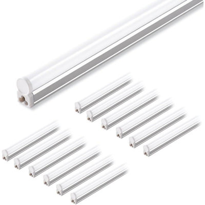 Ensemble de 12 lampes Barrina T5 à DEL 4 pi, lumière du jour 5000k blanc, 2 200 lm, 20 W, luminaires utilitaires, plafonnier et éclairage sous armoire, homologué ETL, interrupteur marche / arrêt intégré pour garage atelier