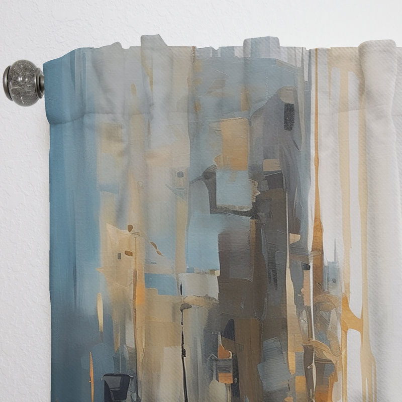 Mélange géométrique orange bleu - Rideau moderne - Velours obscurcissant - 1 panneau, L 52 po x L 63 po
