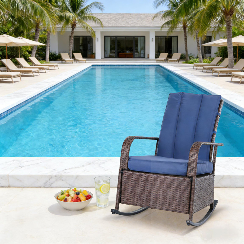 Rattan Patio Rockers, Blue, Brown