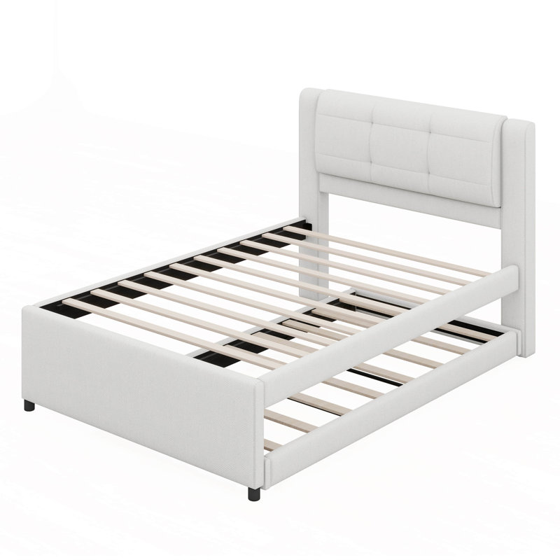 Lit plateforme tapissier Ovilla double avec lit gigogne et lit gigogne, Beige