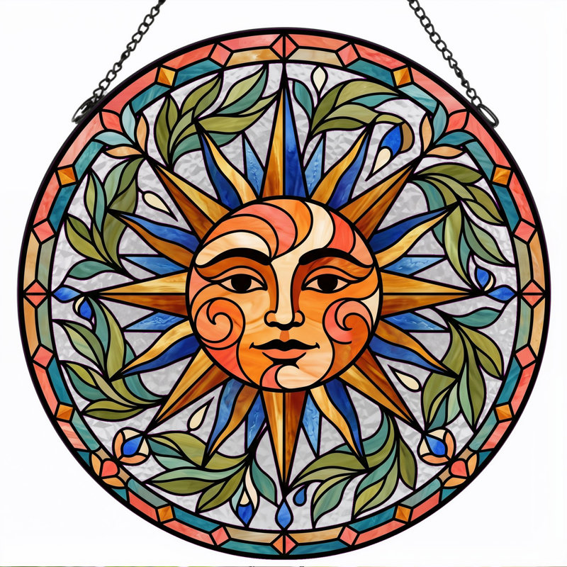 Panneau de vitrail Sun Face ， 7,8H, H 7,8 po
