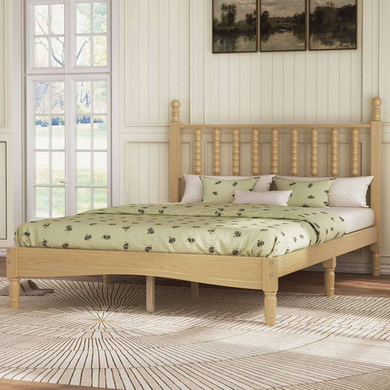 Lit standard en bois massif Auriel, Lit double, Naturel