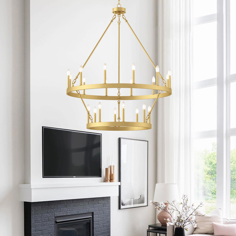 Adriana 20 - Light Steel Dimmable Wagon Wheel Chandelier, Satin Brass