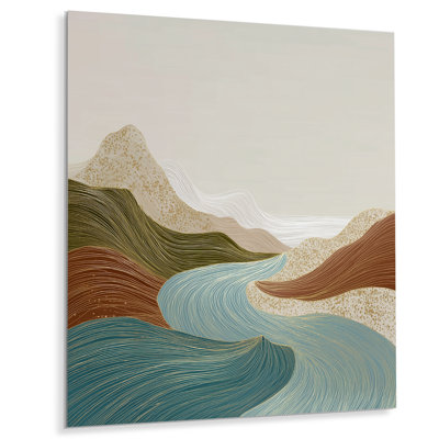 La crête silencieuse dans les paysages montagneux - Art abstrait Mid-Century en métal