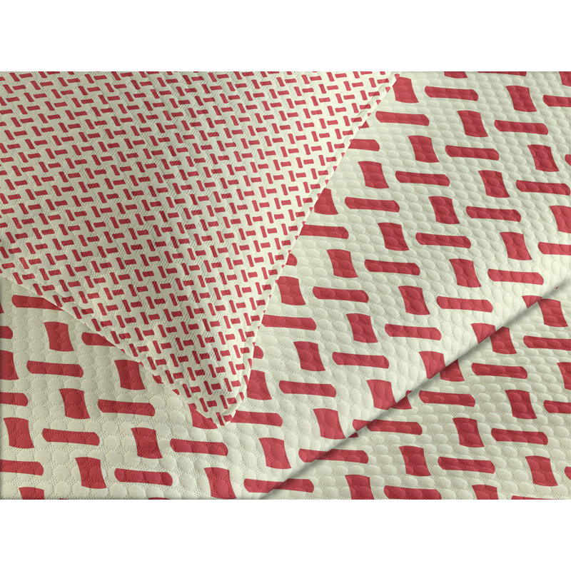 Ambesonne Abstract Bedspread Set Rounded Small Shapes Red Cream, King Coverlet/Bedspread + 2 Standard Shams
