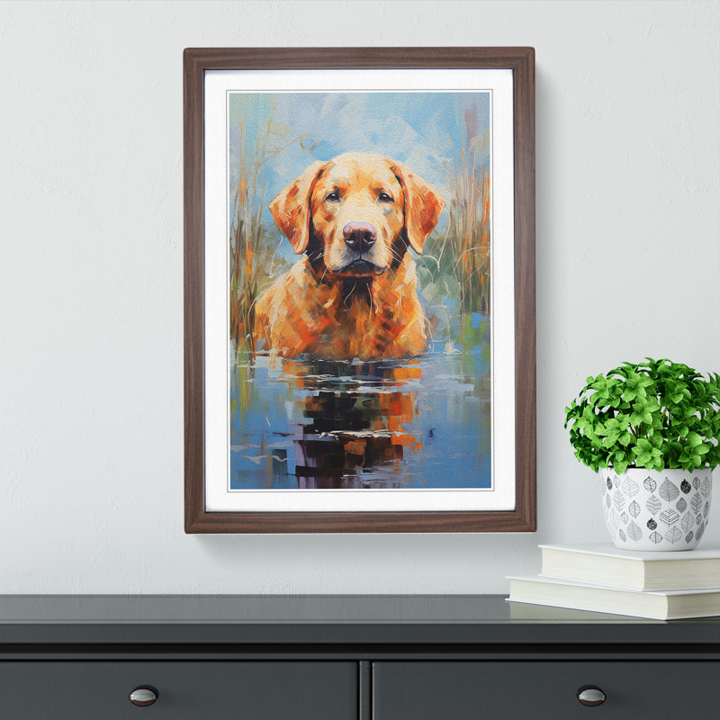 Labrador Retriever Impressionism - Single Picture Frame Print on Wood, Walnut Framed, 46cm H x 34cm W