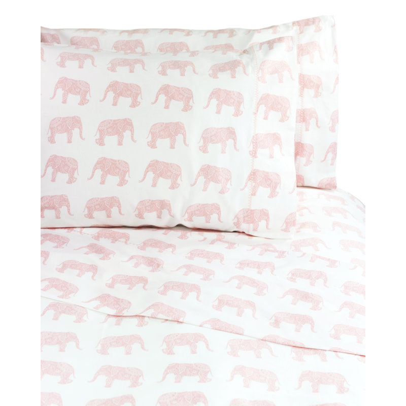 Twin Pink Elephants Cotton 400 Thread Count Sheet Set