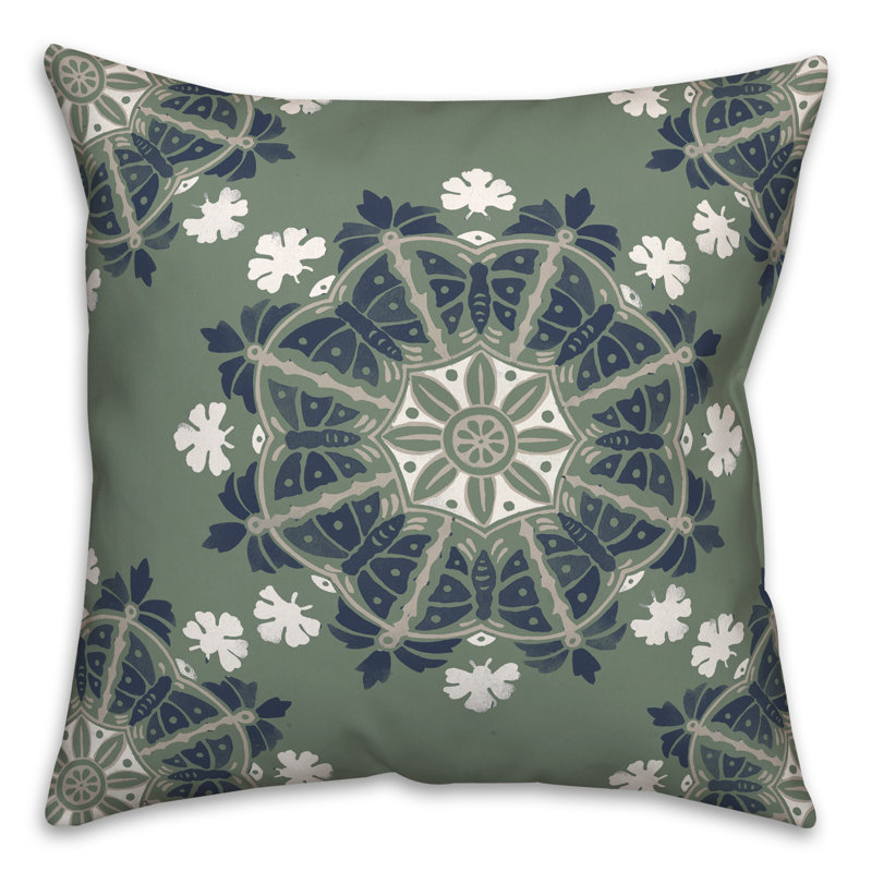 Outdoor Square Pillow Cover & Insert, Green/Blue