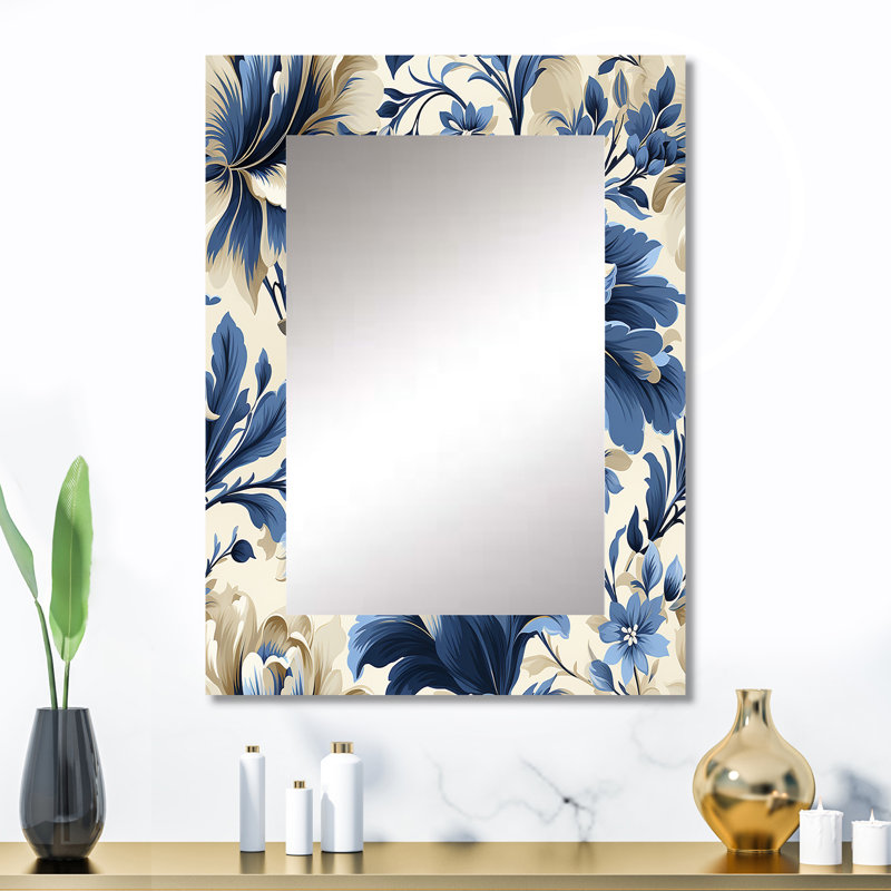 Avynlee bleu victorien Ikat Floral Harmony - miroir mural floral, miroir décoratif de chalet, impression d'art en métal