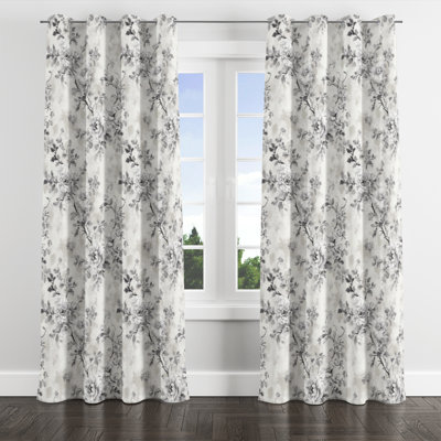 French Country Blackout Curtains - Grey Vintage Toile Grommet Curtain - 1 Panel