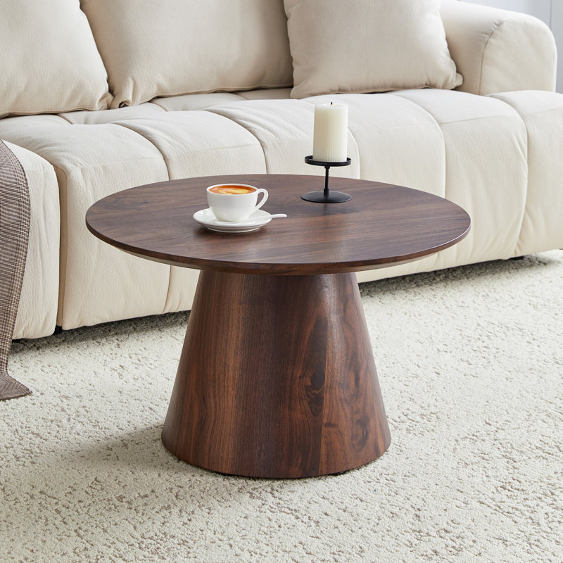 Table basse ronde de style médiéval-moderne avec placage de grain de bois, Brun
