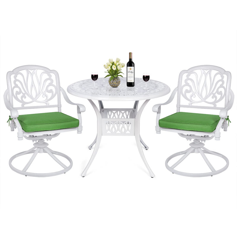 Ensemble bistro rond avec coussins 35,4 po, Blanc, Vert