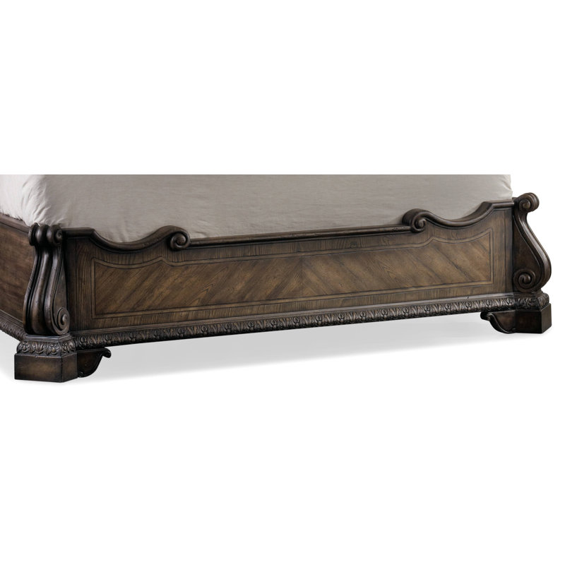 King Brown Wood Traditional Panel Bed with Drawers