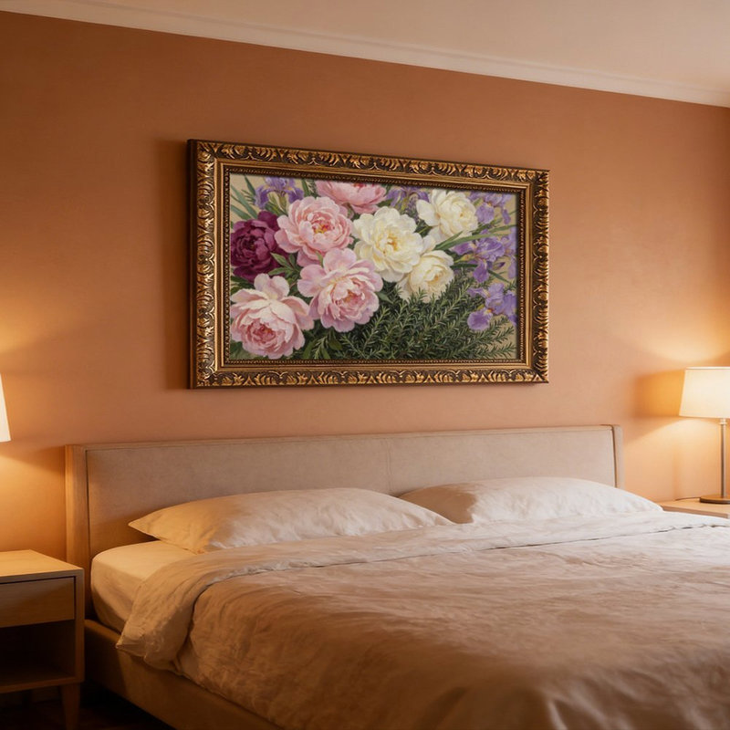 Cadre mural rétro rose, blanc et violet, L 16 po x l 24 po