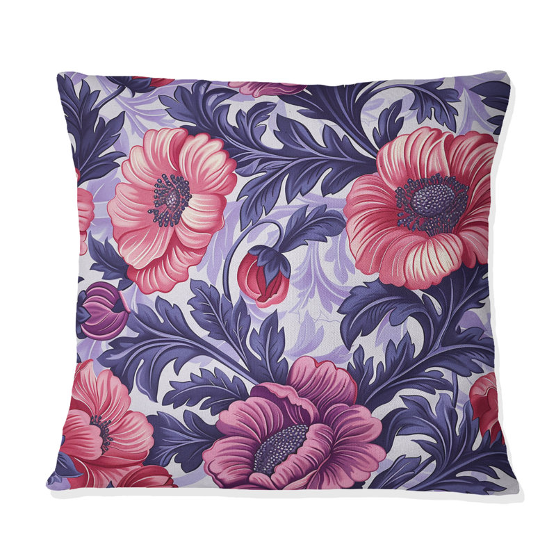 Pink Purple Secret Floral Gardens II - Traditional Throw Pillow, 16"H x 16"W