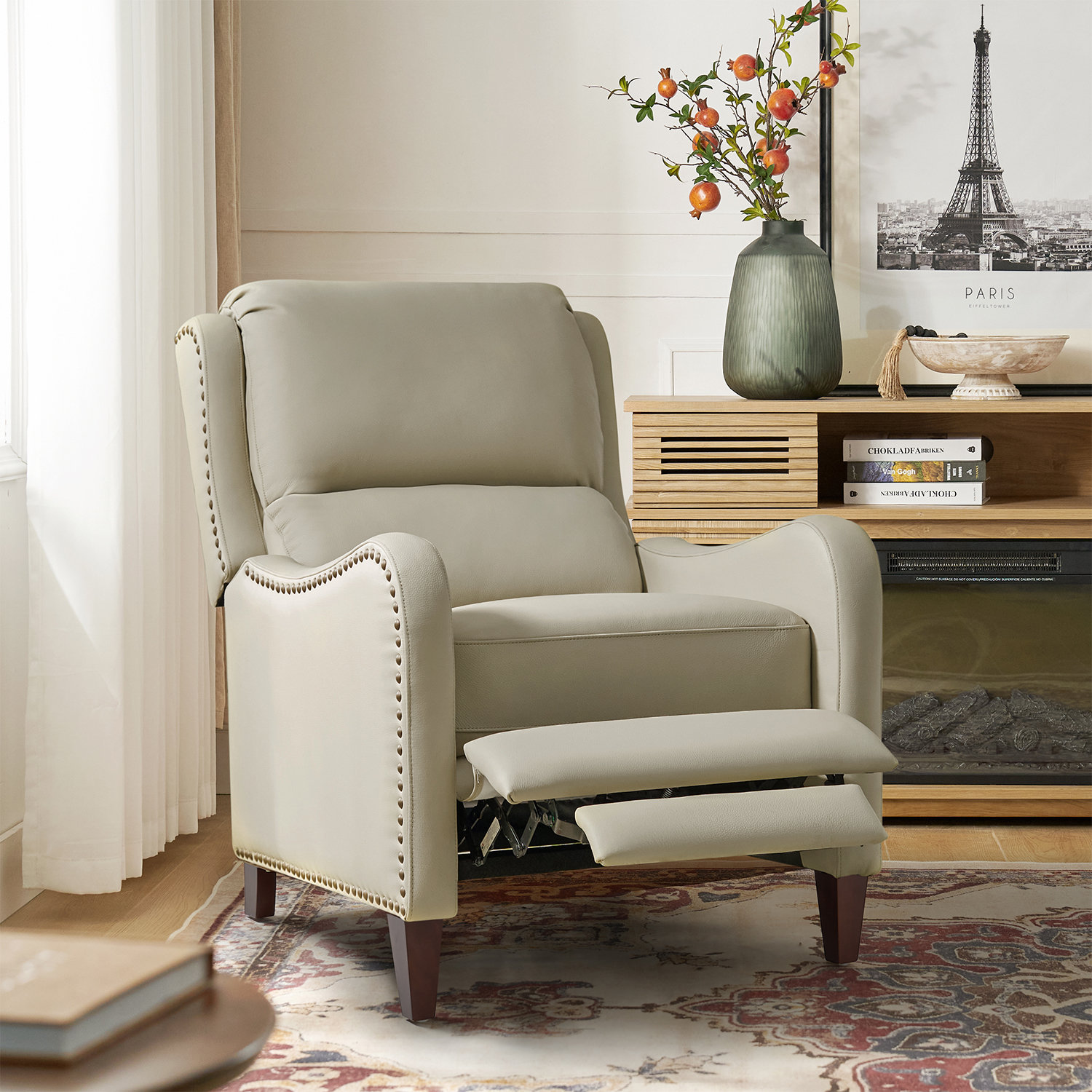 Beecher 29" Genuine Leather Manual Recliner, Beige