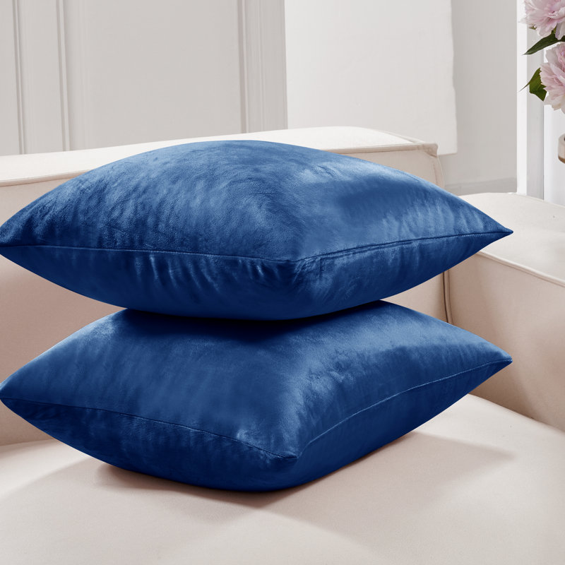  Housse de coussin carré en velours, 18 po x 18 po, Bleu marine