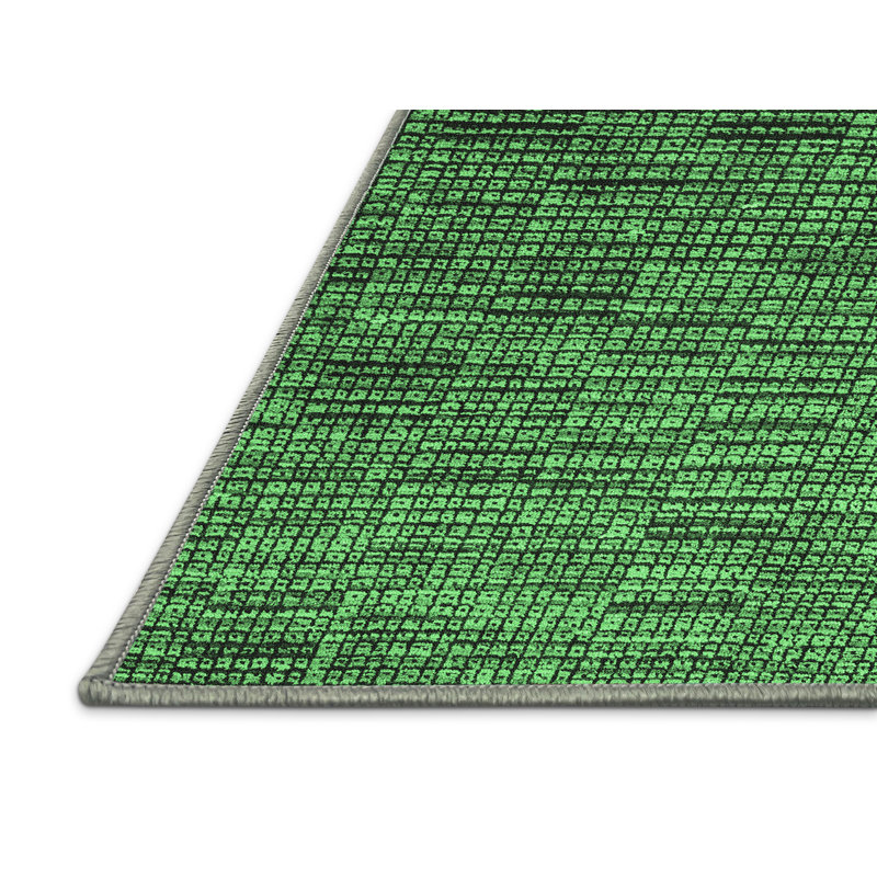 Tapis abstrait vert émeraude 4626 lavable à la machine, Rectangle 4 pi x 6 pi