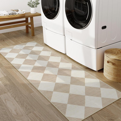 Beige Ultra Thin Washable Kitchen Runner Rug Non Slip Washable Area Rugs For Bedroom