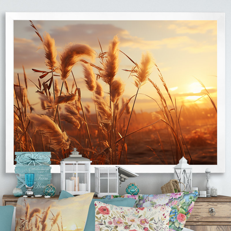 Coucher de soleil, Meadows d'été I, H 12 po x l 20 po x P 1 po, Cadre simple blanc