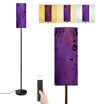 Floor Lamp Halloween Purple Forest Spooky Bats Webs O Lanterns Bats Dark Dimmable Modern Standing Lamp with Remote Control Footswitch Bulb Lampshade T