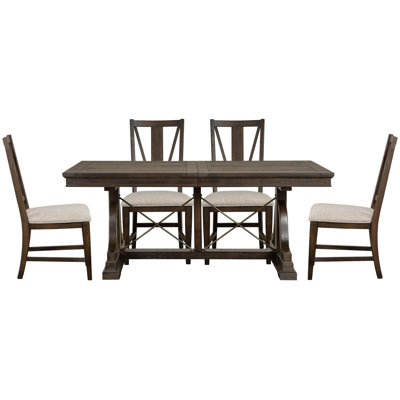 Extendable Trestle Dining Table With 4 Side Chairs