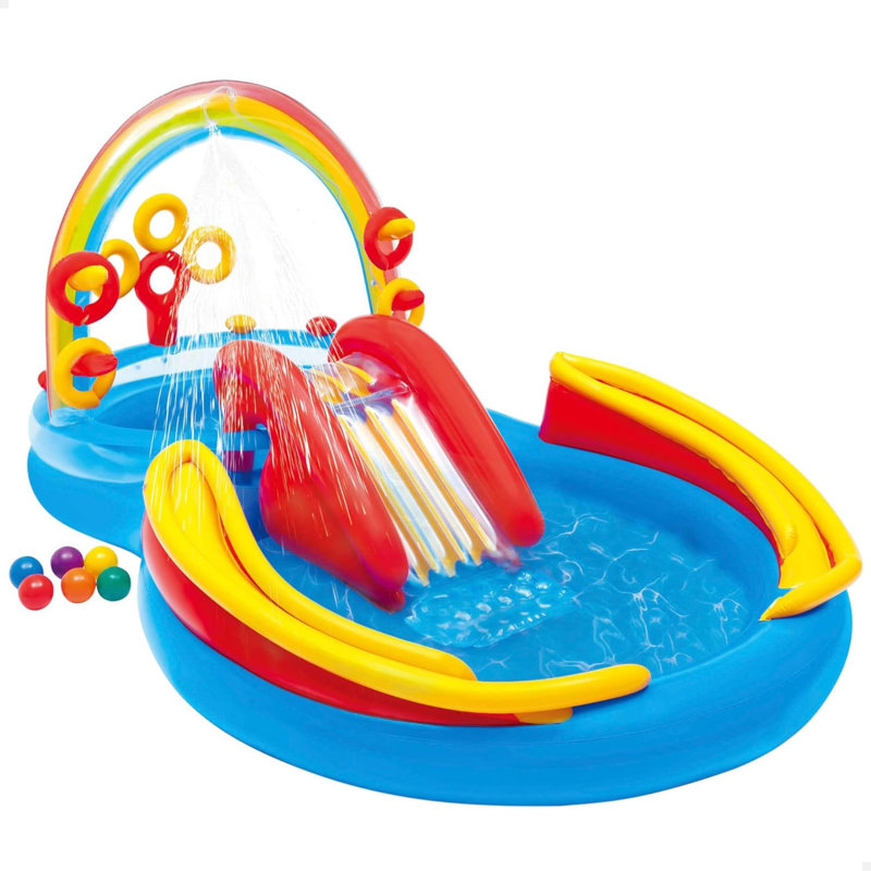 Glissade d'eau gonflable et piscine pour enfants, centre de jeu Rainbow Ring - Extérieur - Protection anti-éclaboussures pour enfants