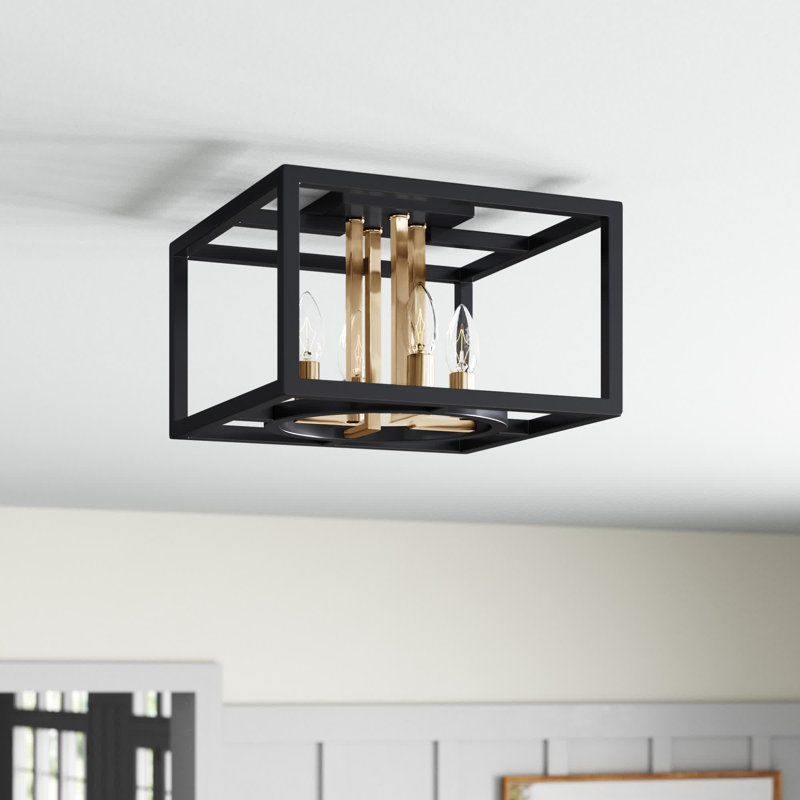Plafonnier encastré 4 lumières Karine, H 9,25 po x l 12,99 po x P 12,99 po, Noir/chrome