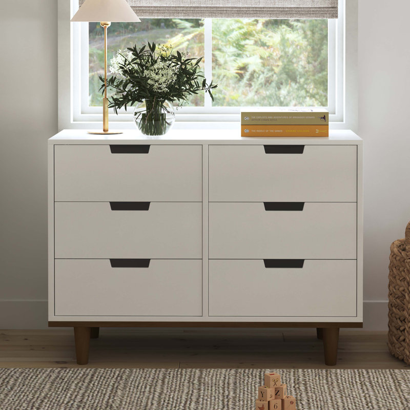 Marley 6-Drawer Double Dresser, White/Walnut