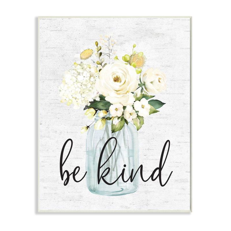 "Be kind soft Spring bouquet" par lettres et doublé-impression d’art graphique, Plaque murale, H 15 po x l 10 po x P 0,5 po