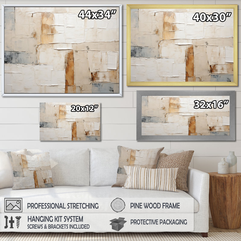 «Minimalisme scandinave III beige et or» sur toile, Cadre flottant doré, H 34 po x l 44 po x P 1,5 po
