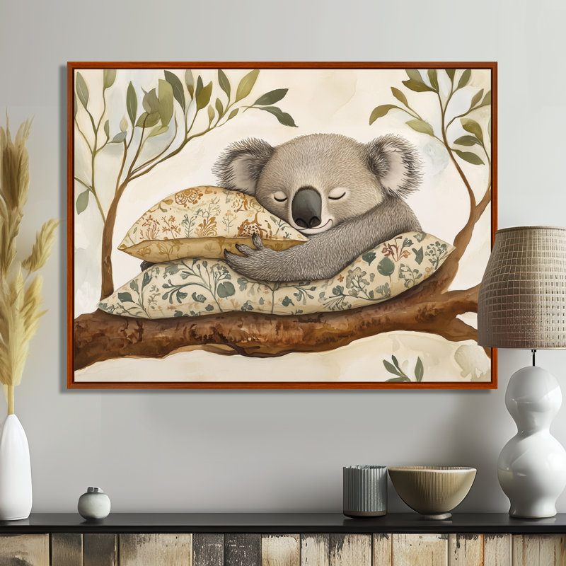 Sieste sur une branche d'eucalyptus - Tableau encadré Koala, H 30 po x l 40 po, Cadre flottant brun