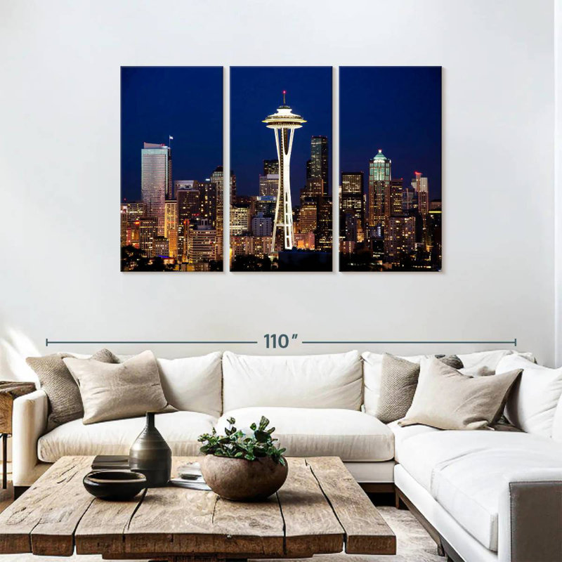 Paysage urbain de nuit Sebbie Seattle, H 48 po x l 74 po