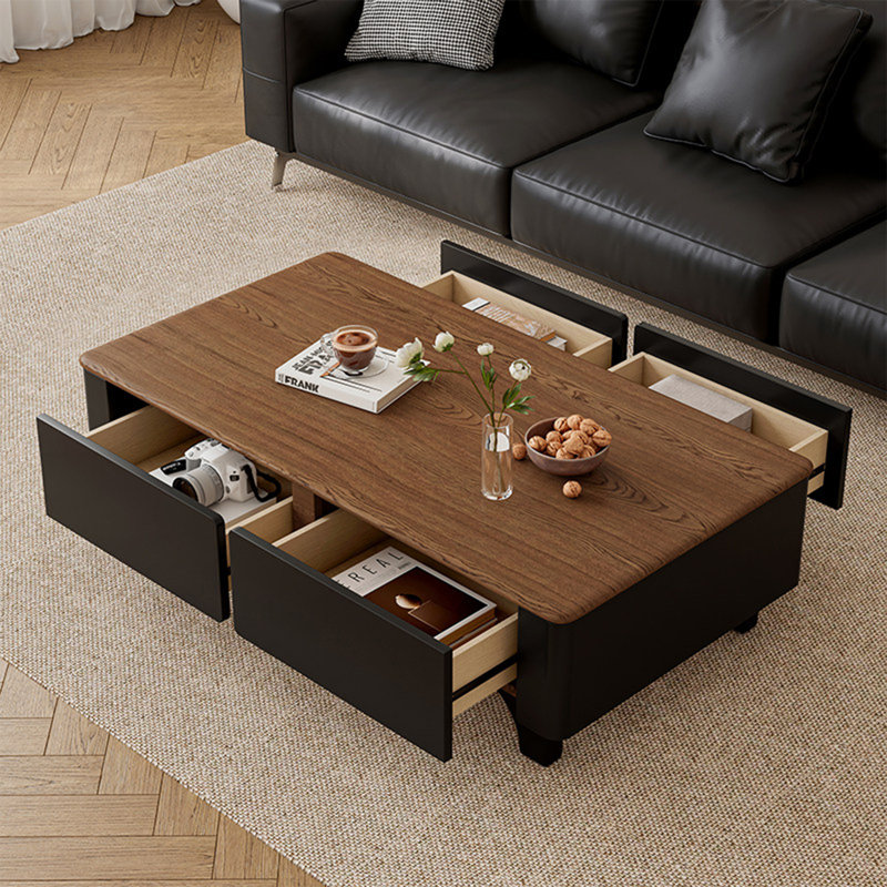 Medieval-style rectangular storage coffee table, 16.1" H x 47.2" L x 23.6" W, Black