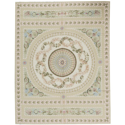 Hand-Knotted High-Quality Beige and Green Area Rug