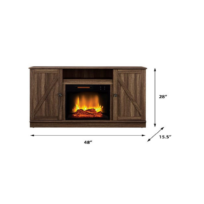 Alexander 48-In Electric Fireplace TV Stand in Weathered Brown with 18-in Electric Firebox Heater