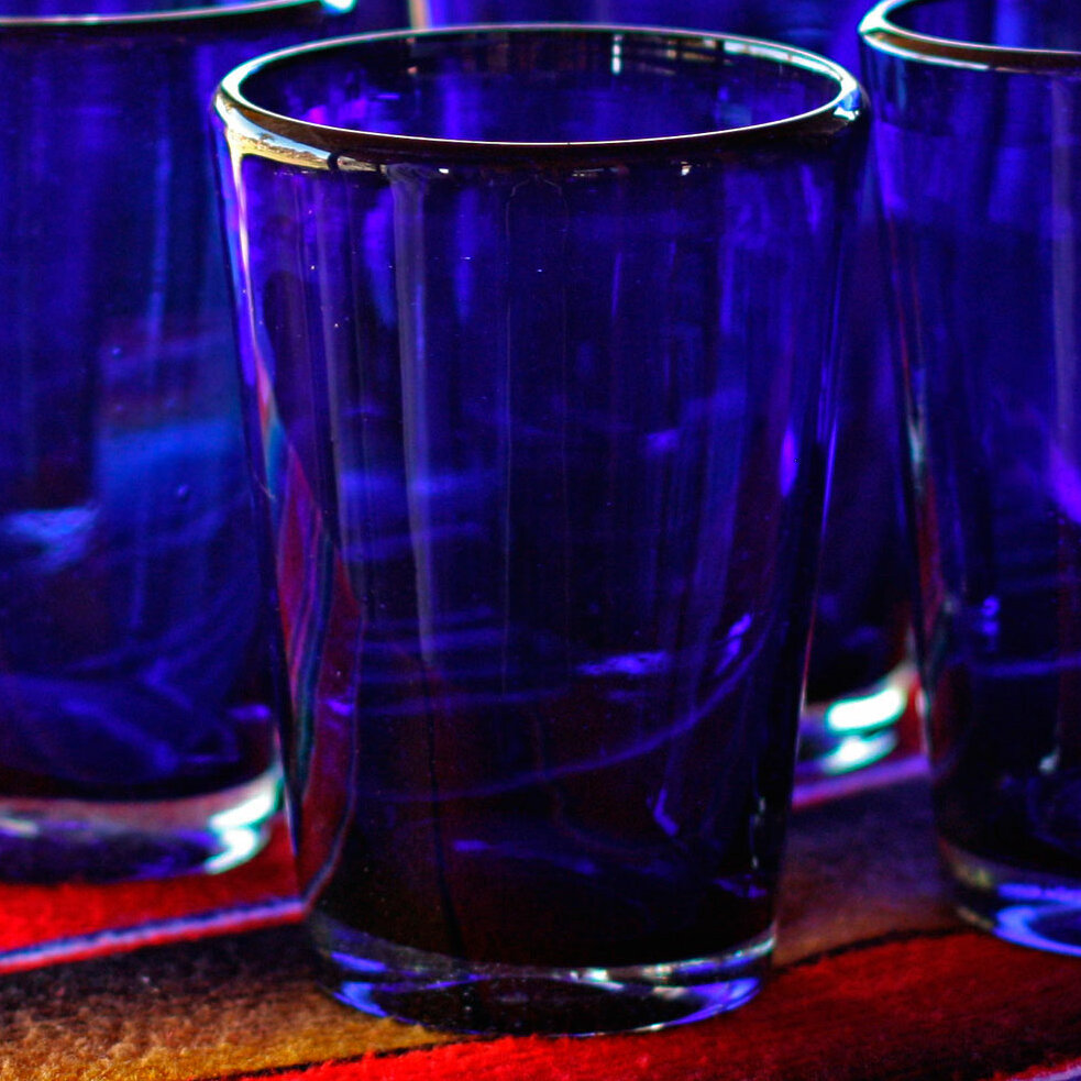 Handblown Glass Recycled Blue Tumblers Drinkware (Set of 6) - Pure