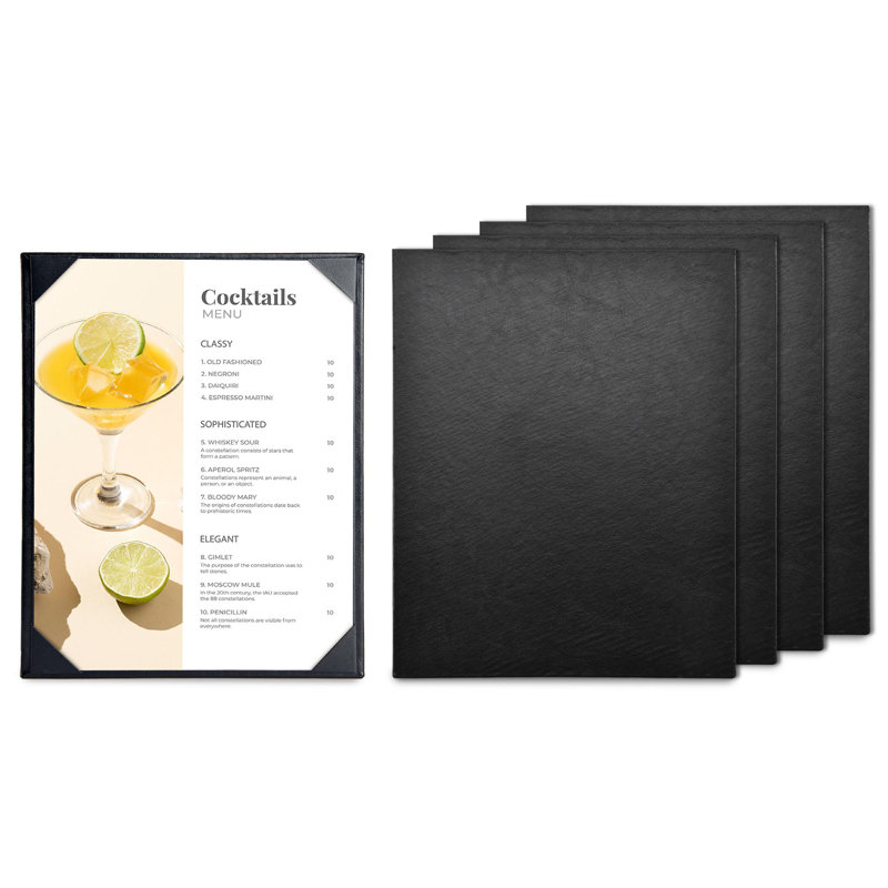 Porte-menu WeChef pour restaurant 8,5 po x 11 po Housse de menu en cuir PU pour restaurant, 8,5 po x 11 po - panneau - 1 page