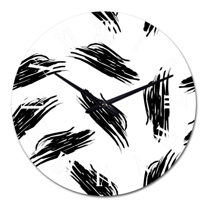 Graphique abstrait avec coups sur fond blanc - horloge murale moderne, Moyen