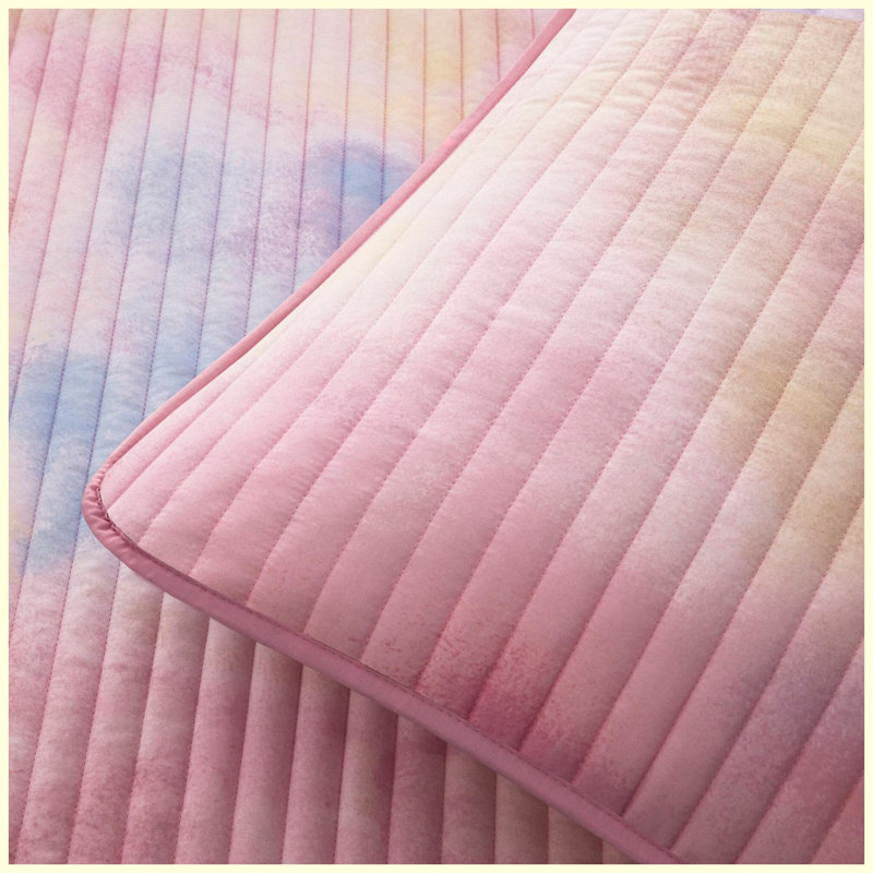 Ensemble de courtepointe 4 pièces pour grand lit / grand motif aquarelle Tie Dye avec coussin décoratif - rose, Rose