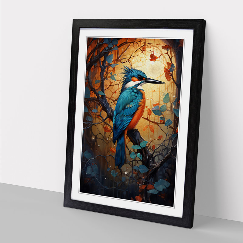 Kingfisher Futurism - Framed Print, 46cm H x 34cm W x 2" D, Black Framed