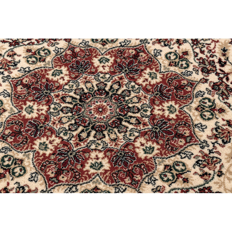 Dhrampla Oriental Wool Area Rug, Round 135cm, Beoge/Red