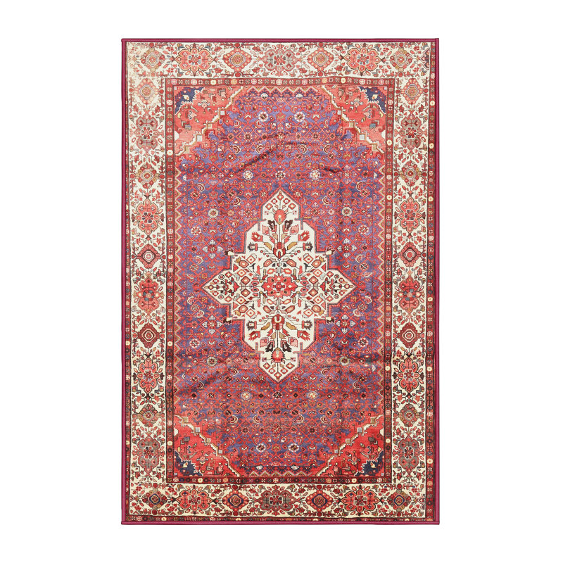 Tapis brun/rouge/jaune traditionnel Weldin, Rectangle 2 pi x 4 pi