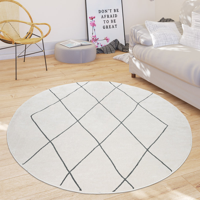Melynda Scandi Lozenge Bright and Modern Power Loom White/Black Rug, Rectangle 60 x 100cm