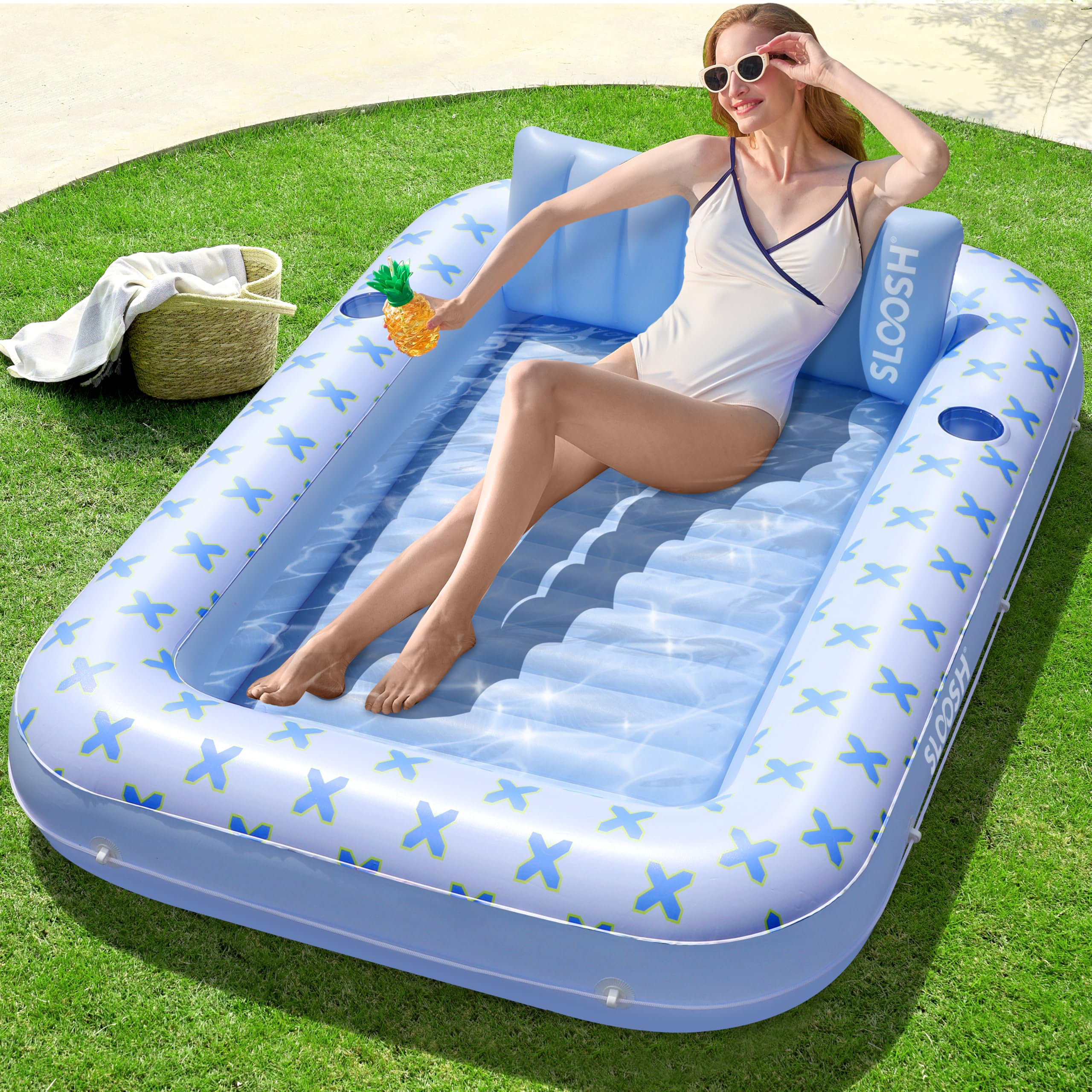 Flotteur Gonflable De Bronzage Pour Piscine – Lit Flottant De Piscine Avec Appui-tête | Lit En Maille Pour Piscine Flottante En Plein Air, 150 X 57 Cm