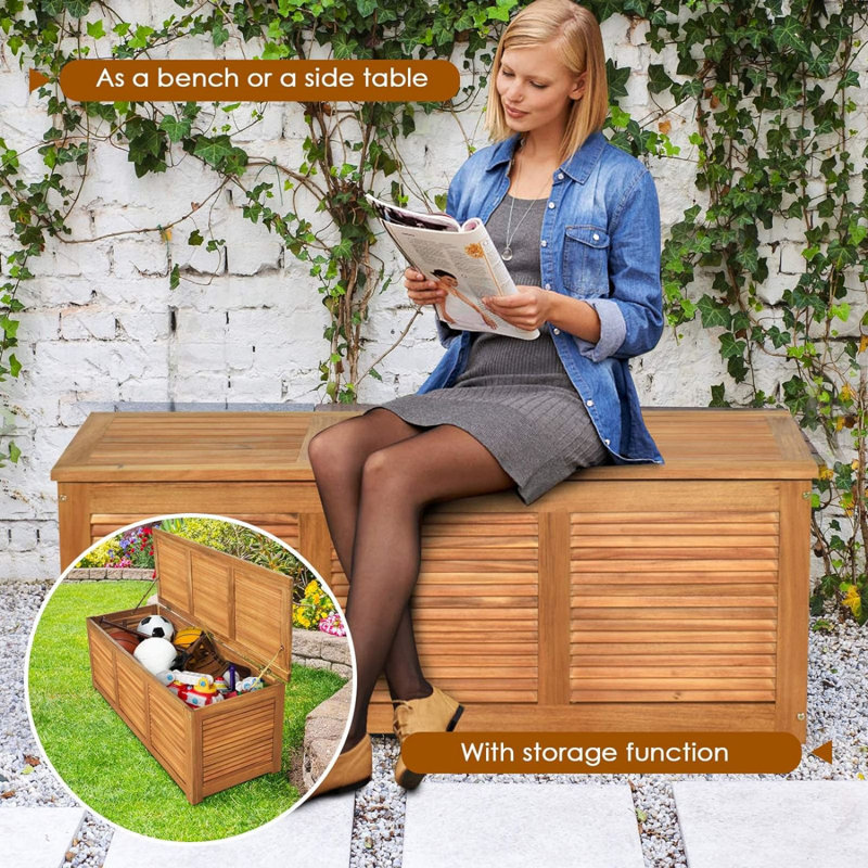 Natural Acacia Wood 47 Gallon Deck Storage Bench