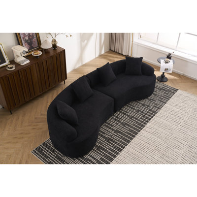 LY-025 Full Compression Sponge Sofa Black Curved Modular Sectional, 30D High-Density Chenille Sleeper Couch For Apartment, 1200 Lbs 110"L