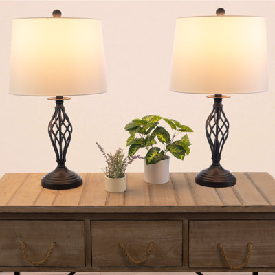 Bay Isle Home™ Modern Table Lamps Set with USB Charging Ports, LED Bulbs and Linen Shades