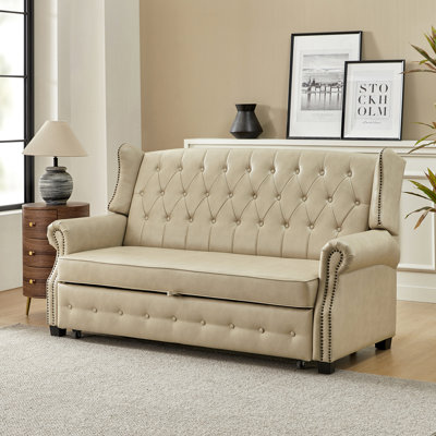 Atravion 73.5" W Vegan Leather Sofa Bed with Button-tufted Back