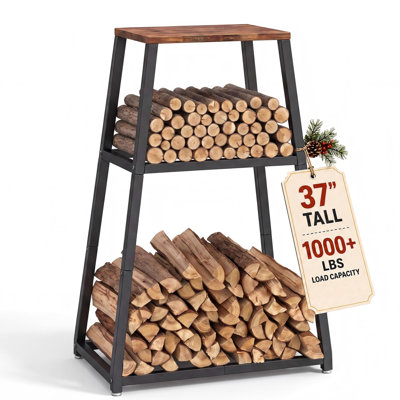 Range-bûches de 94 cm (37 po), support à bûches à 3 zones pour une utilisation intérieure et extérieure, capacité de plus de 454 kg (1000 lb), cadre trapézoïdal à large base, fini antirouille et pieds respectueux du sol pour foyer, poêle, chalet et terrasse.
